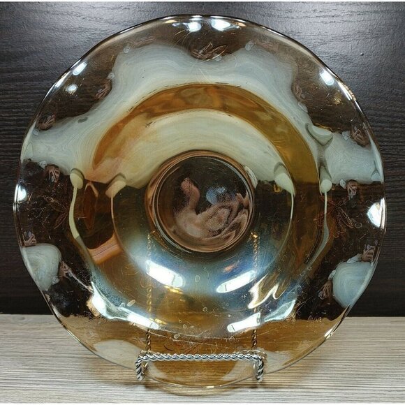 Crystal Clean Marigold Floral Carnival Glass Ruffled Fruits Salad Serving Bowls - Picture 5 of 12